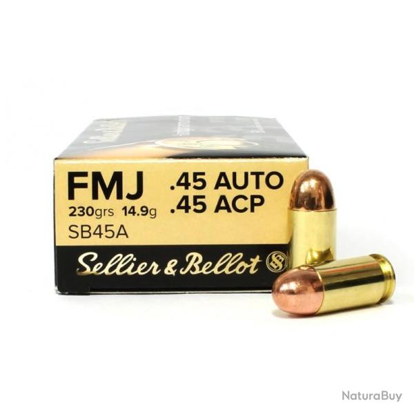 Cartouches SELLIER & BELLOT 45 ACP (.45 AUTO) 230grs FMJ - Boite de 50 unit�s