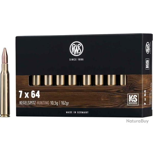 Cartouches RWS 7x64 KEGELSPITZ HUNTING 10,5g / 162gr - Boite de 20