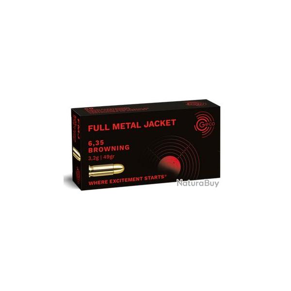 Cartouches GECO 6,35mm BROWNING (25 acp- 25 auto) 49gr FMJ - Bo�te de 50 unit�s