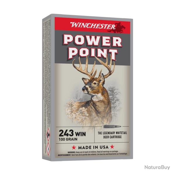 Cartouches WINCHESTER 243 Win POWER-POINT 100grs - Boite de 20 unit�s