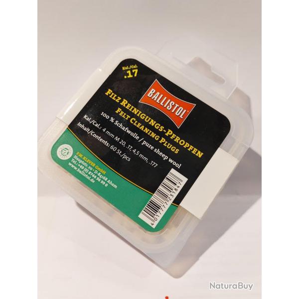 Tampon de nettoyage BALLISTOL Feutre Classique Cal. 17 - 60 Pcs