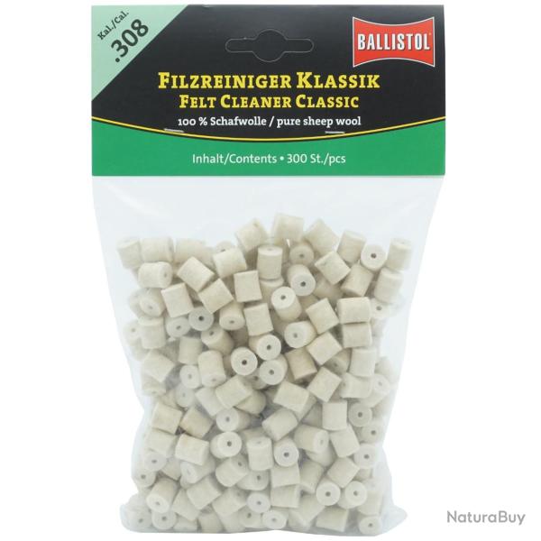 Tampon de nettoyage BALLISTOL Feutre Classique Cal. 308 - 300 Pcs