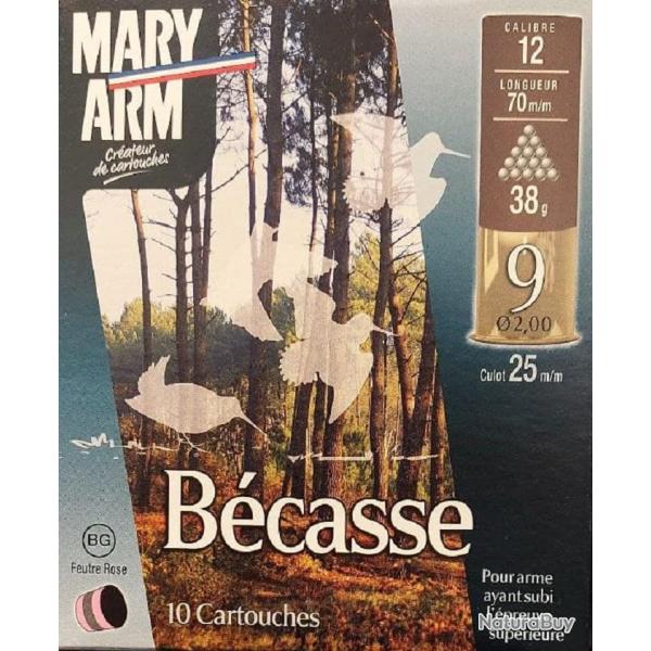 Cartouches MARY ARM BECASSE 38 Cal 12 70 38gr BG Feutre Rose X10