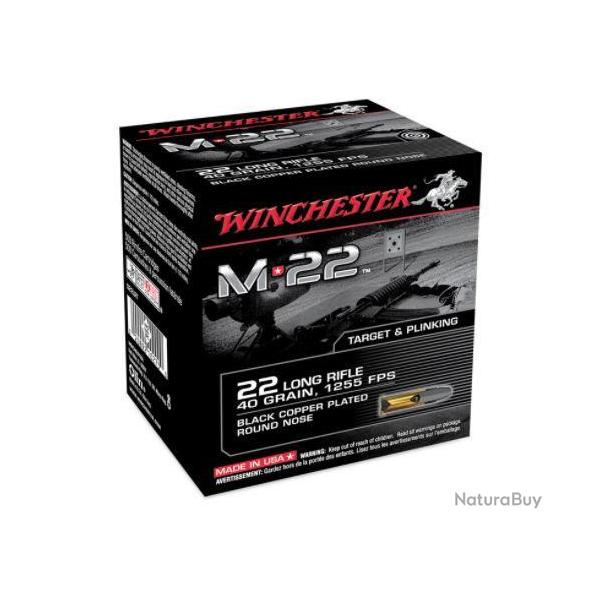Cartouches Winchester 22 LR, M22, 40gr, BLACK COPPER PLATED ROUND NOSE (boite de 500)