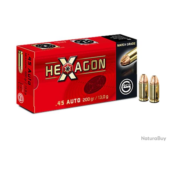 Cartouches GECO Calibre .45 ACP (.45 AUTO) HEXAGON 200grs - Boite de 50 unit�s