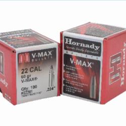 Ogives HORNADY Cal. 22 .224 60grs V-MAX 22281 - Boite de 100 unit&eacute;s