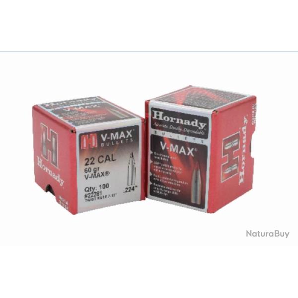Ogives HORNADY Cal. 22 .224 60grs V-MAX 22281 - Boite de 100 unit�s