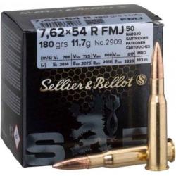 CARTOUCHES SELLIER & BELLOT CALIBRE 7,62X54R 180grs FMJ - Bo&icirc;te de 50 unit&eacute;s