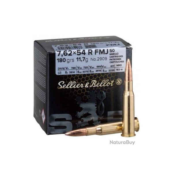 CARTOUCHES SELLIER & BELLOT CALIBRE 7,62X54R 180grs FMJ - Bote de 50 units