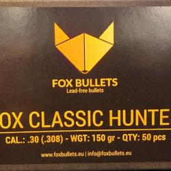 Ogives Sans Plomb Monolithiques FOX CLASSIC HUNTER cal.308 (7.62mm) 150gr - Boite de 50 unit&eacute;s