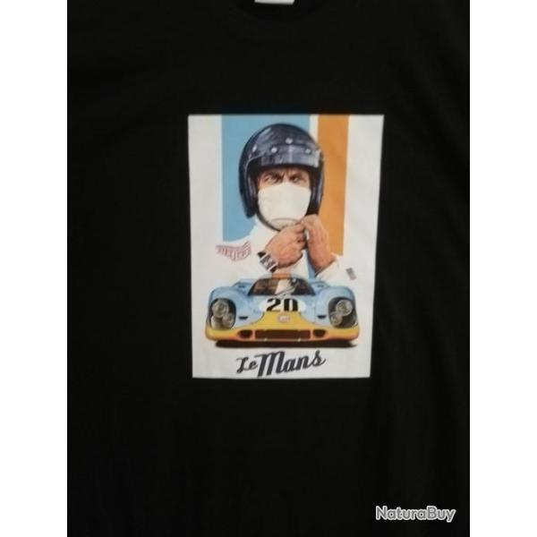 T SHIRT noir STEVE MAC QUEEN 24H LE MANS PORSCHE 917 GULF course automobile TEE XXL 2XL