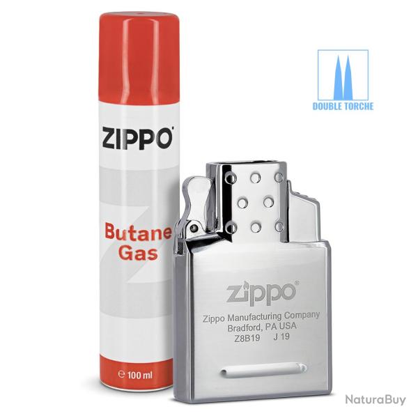 Pack Insert Double Flamme Temp�te et 2 x Gaz Butane pour Briquet Zippo