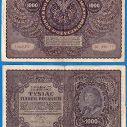 Pologne 1000 Marek 1919 Grand Billet Europe Centrale Zlotych Mareks