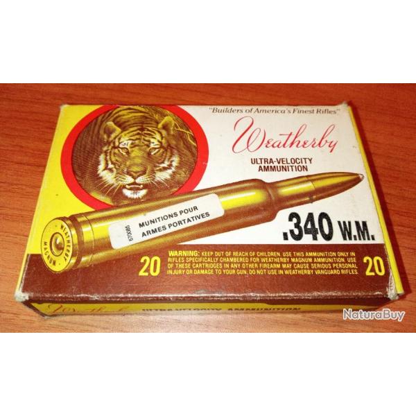 1 Boite de munitions Weatherby - Cal. .340 Wby Magnum 250 GR Soft Point -