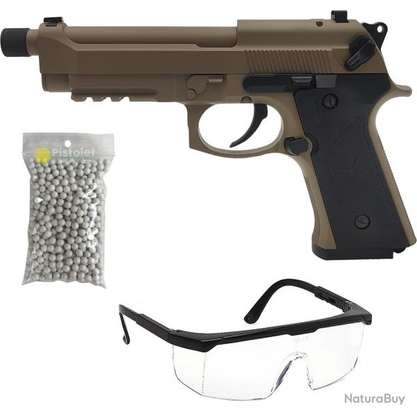 Pack r�plique airsoft M9 Mosfet �lectrique D�sert (Cyma)