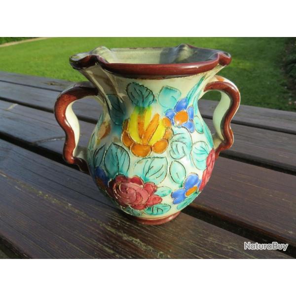 VINTAGE - Ancien vase balustre en c�ramique polychrome �maill�e - Cerart Monaco (Vers 1950-60)