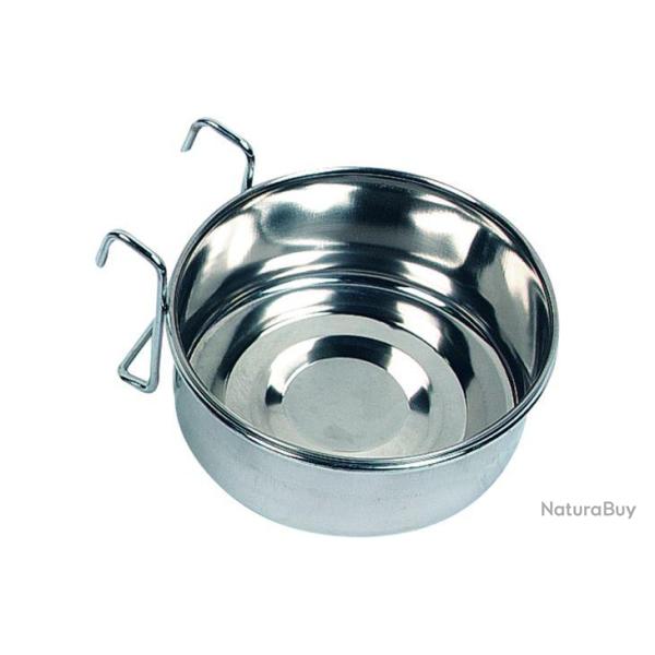 GAMELLE POUR NOURRITURE ET EAU OISEAU/RONGEUR AVARO CROCHET INOX 15CM 880ML