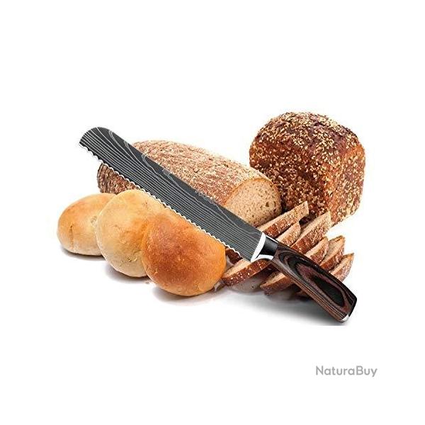 Couteau de Cuisine Professionnel Japonais Damas A Pain Lame 20cm Acier Carbone Inoxydable