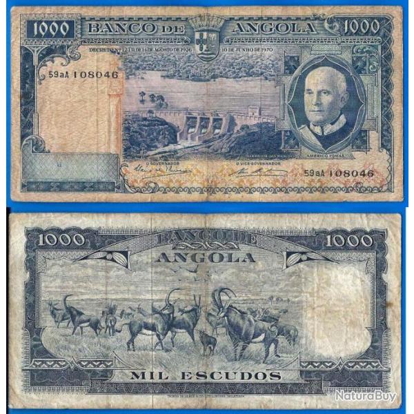 Angola 1000 Escudos 1970 Tomas Afrique Escudo Billet Barrage Animal Colonie Portugal