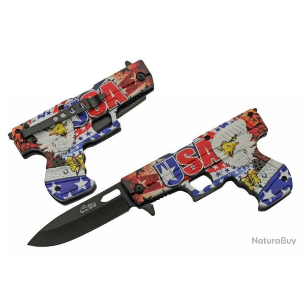 Couteau Rite Edge Gun A/O USA/Eagle Lame Acier Inox Manche ABS Linerlock CN300227EG