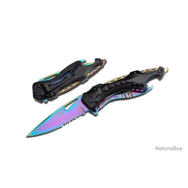 Couteau Tac Force Rainbow Multi Fonctions A/O Lame Acier Inox Manche Black Alum Linerlock TF705RB