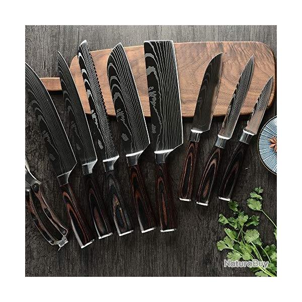Ensemble Couteau de Cuisine Professionnel Japonais Damas Lame Acier Carbone Inoxydable