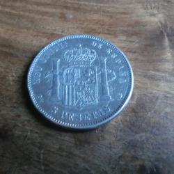 MONNAIE  5 PESETAS 1891  ALFONSO XIII