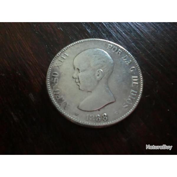 PIECE ARGENT 5 PESETAS 1888  ALFONSO XIII