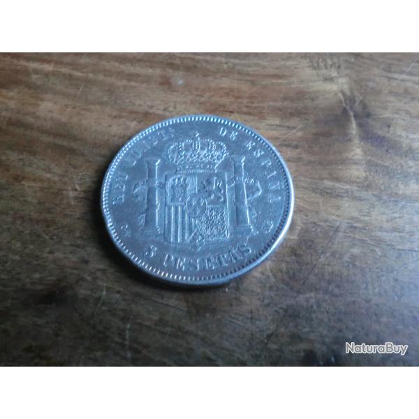 MONNAIE  5 PESETAS 1891  ALFONSO XIII