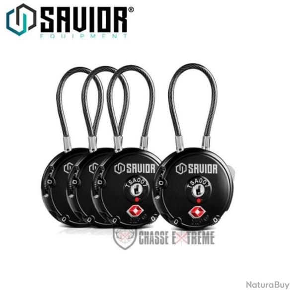 Lot de 4 Cadenas � C�ble (TSA) SAVIOR Noir