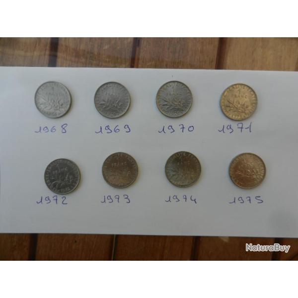 lot de 8 pi�ces de 1 franc ann�e1968 � 1975