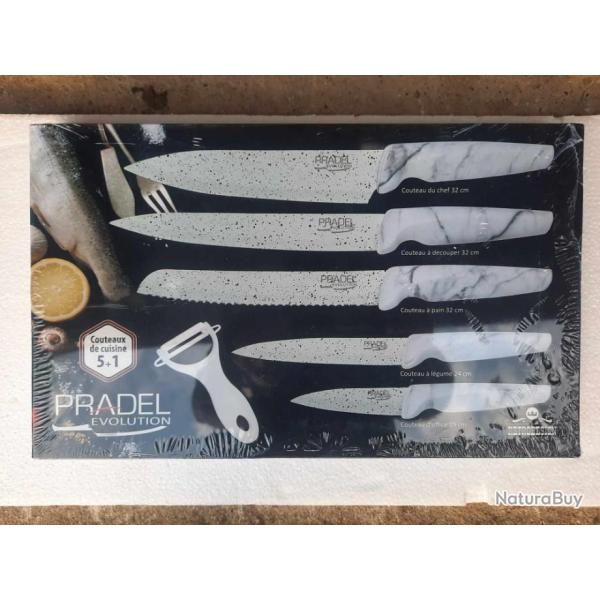 Coffret de 5 Couteaux PRADEL EVOLUTION Lames Acier Revetement faon Pierre Blanche