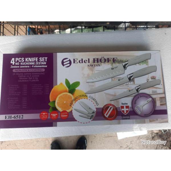DESTOCKAGE Coffret 4 Pi�ces Couteaux cuisine c�ramiques Edel Hoff Swiss Blanc TOP IDEE CADEAU