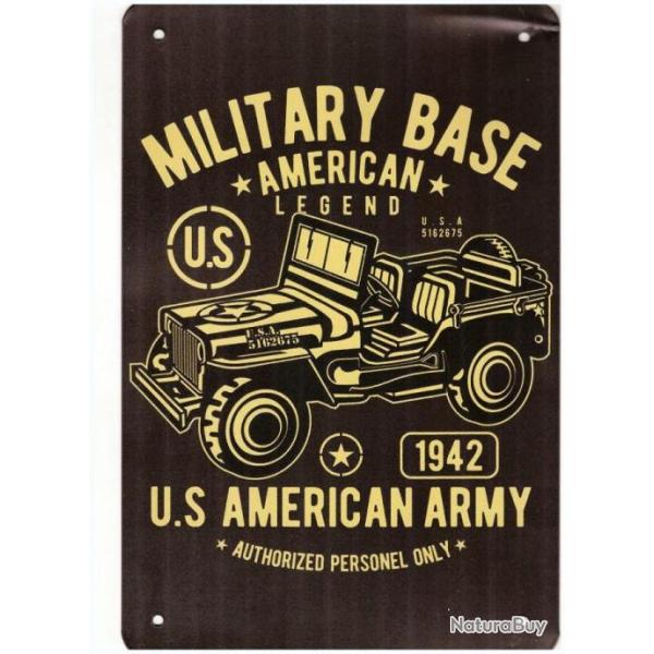 PLAQUE METAL JEEP US  MILITARYE BASE