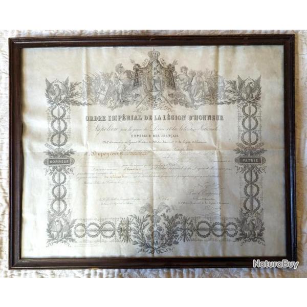 Dipl�me de Chevalier de l'ordre Imp�rial de la l�gion d'honneur.