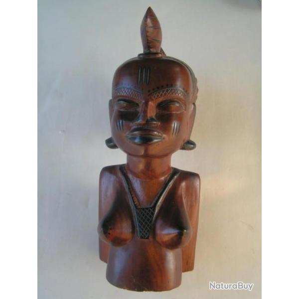 Tr�s belle statue sculpture buste d'une femme Africaine d'origine PEUL en �b�ne