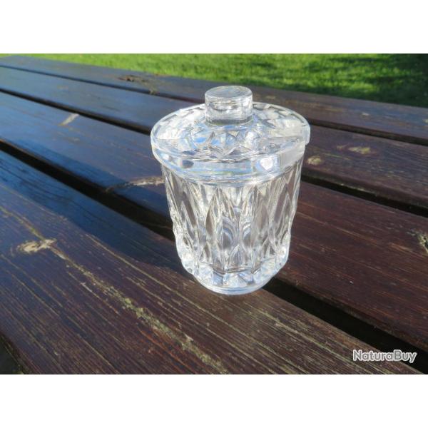 VINTAGE - Ancien Moutardier/Confiturier de table en verre taill� cisel� (XX�)