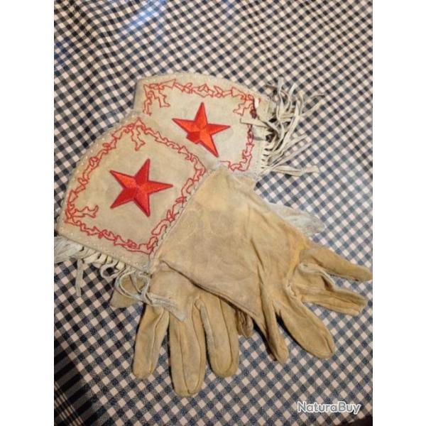 Gants en peau, indien, cowboy, cavalerie brod�s �toile rouge