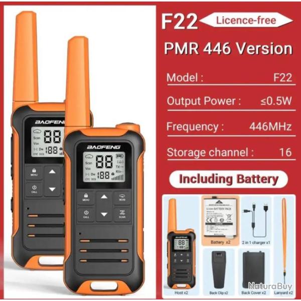 2 x Mini Talkie Walperfor F22, radio bidirectionnelle portable longue porte cran LCD. Orange. B