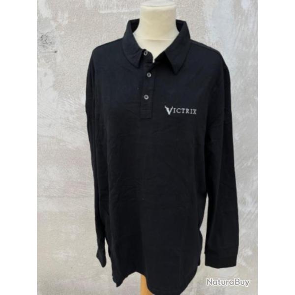 Polo noir Victrix manche longue. Taille S.
