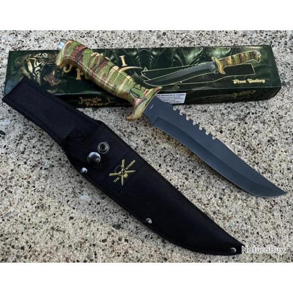 F18434CA Couteau Frost Cutlery Jungle Fever I Bowie Lame Acier Inox Manche Camo Etui Nylon