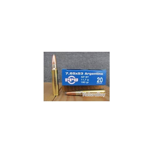 Cartouches PPU Calibre 7,65x53 ARGENTINE SPBT 180grs - Boite de 20 unit�s