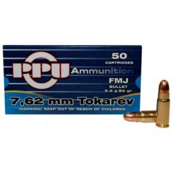 Cartouches 7,62x25 TOKAREV 85grs FMJ - PPU PRVI PARTIZAN- Boite de 50 unités