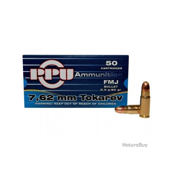 Cartouches 7,62x25 TOKAREV 85grs FMJ - PPU PRVI PARTIZAN- Boite de 50 units