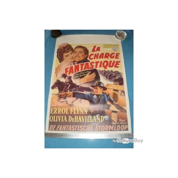 Affiche belge "LA CHARGE FANTASTIQUE" avec Errol FLYNN ! Collection, Cowboy, Country...