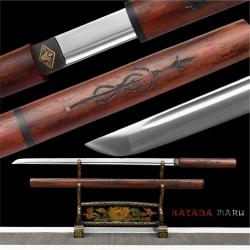 Wakizashi Ninjato Shirasaya en Acier T10 avec Gravure