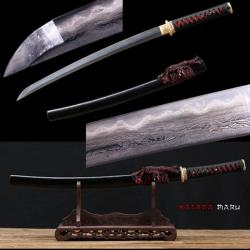 Wakizashi en Acier pli&eacute; lamin&eacute; avec hamon (tremp&eacute; &agrave; l'argile) extr&ecirc;mement tranchant