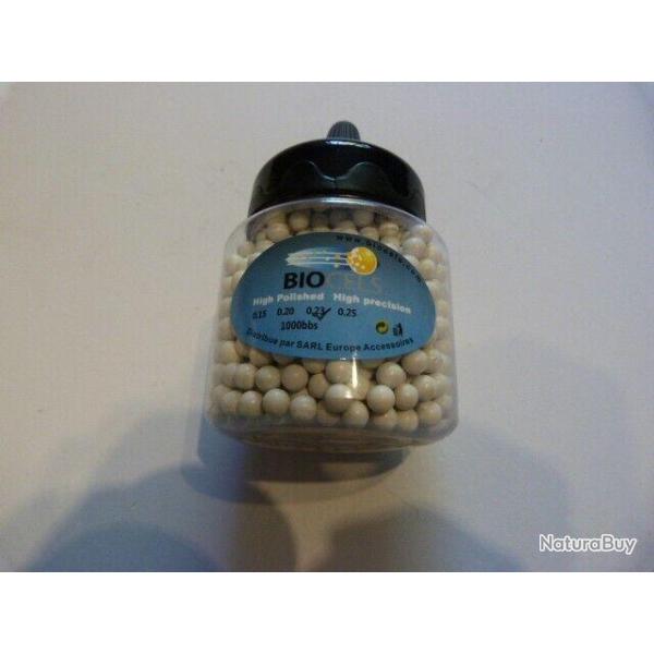 5 biberons 1000 Billes Bio 0.23 gr calibration 5.94mm avec tolrance de 0.015mm