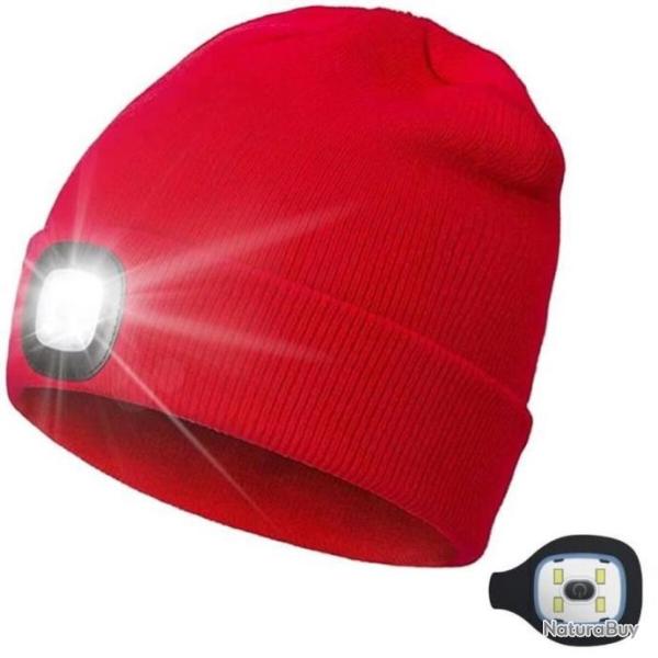 Bonnet Chaud Lampe Led Frontale Homme Femme Rechargeable v�lo randonn�e Rouge