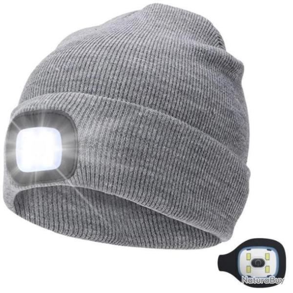 Bonnet Chaud Lampe Led Frontale Homme Femme Rechargeable v�lo randonn�e Gris